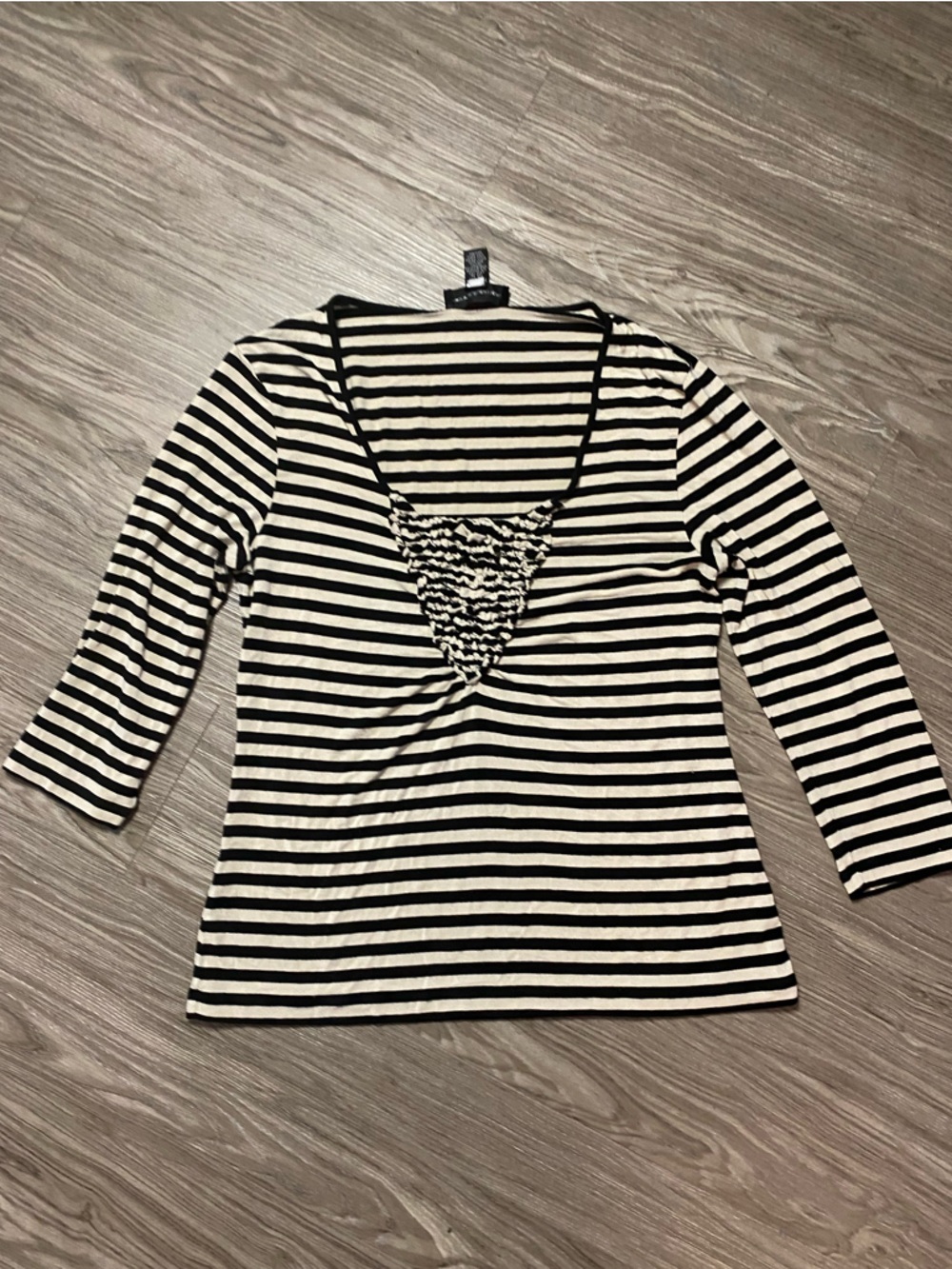 Cable & Gauge Black and White Striped Long Sleeve Top with Scoop Back